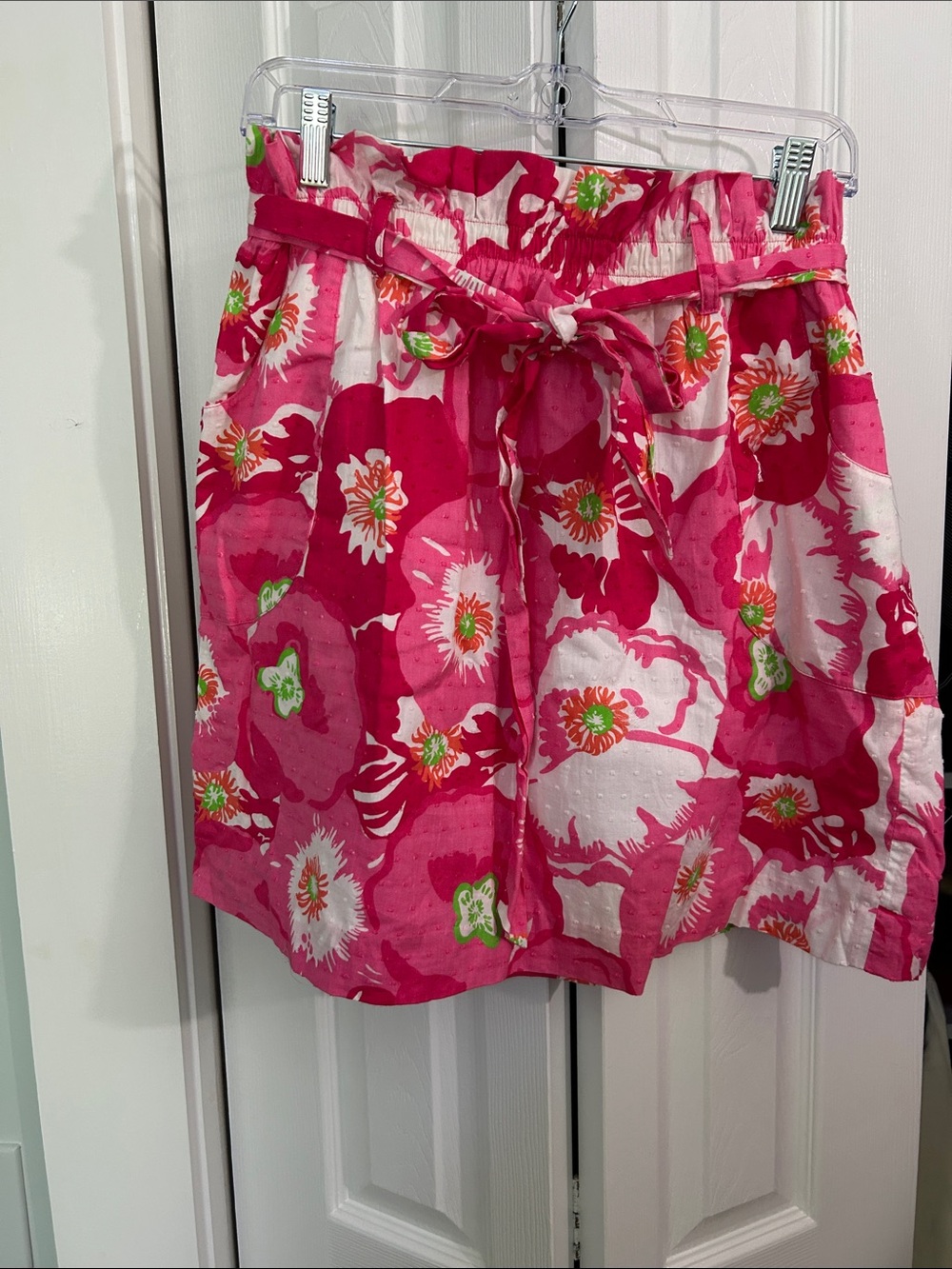 Lilly Pulitzer Bright Pink Floral Tie-Waist High-Rise Shorts